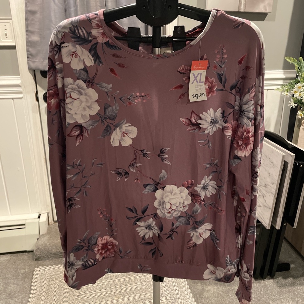 Just Be Floral Long Sleeve Blouse - Mauve and White